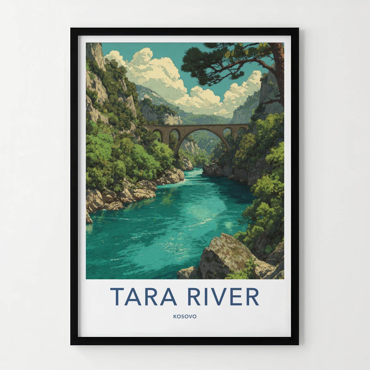 Tara River Poster - Kosovo Travel Art - Arched Bridge Canyon Home Decor