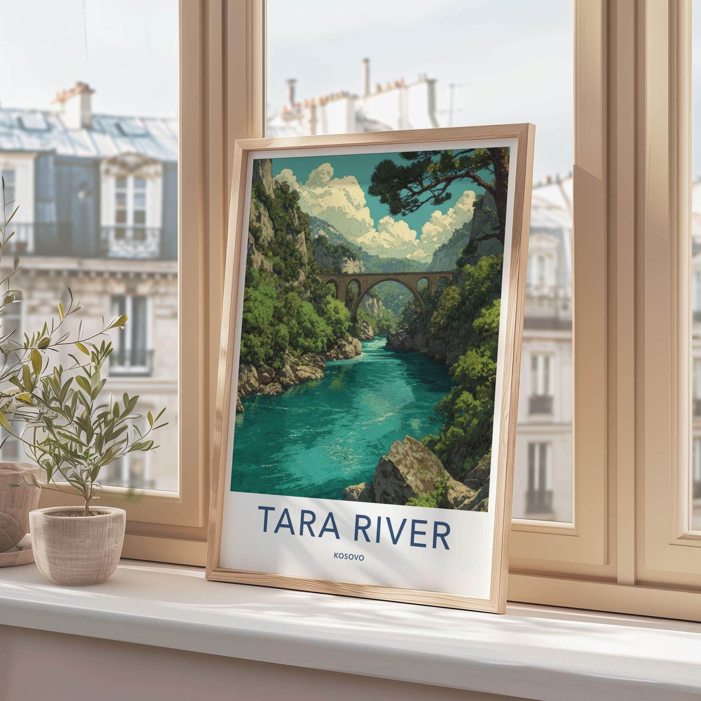 Tara River Poster - Kosovo Travel Art - Arched Bridge Canyon Home Decor