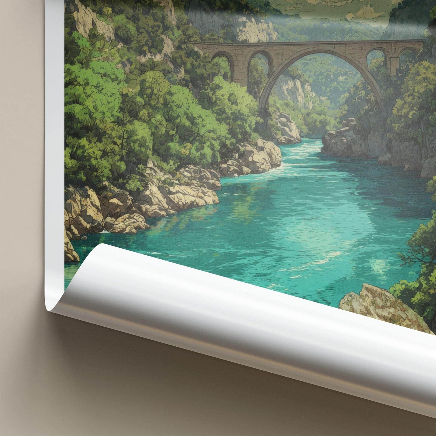 Tara River Poster - Kosovo Travel Art - Arched Bridge Canyon Home Decor