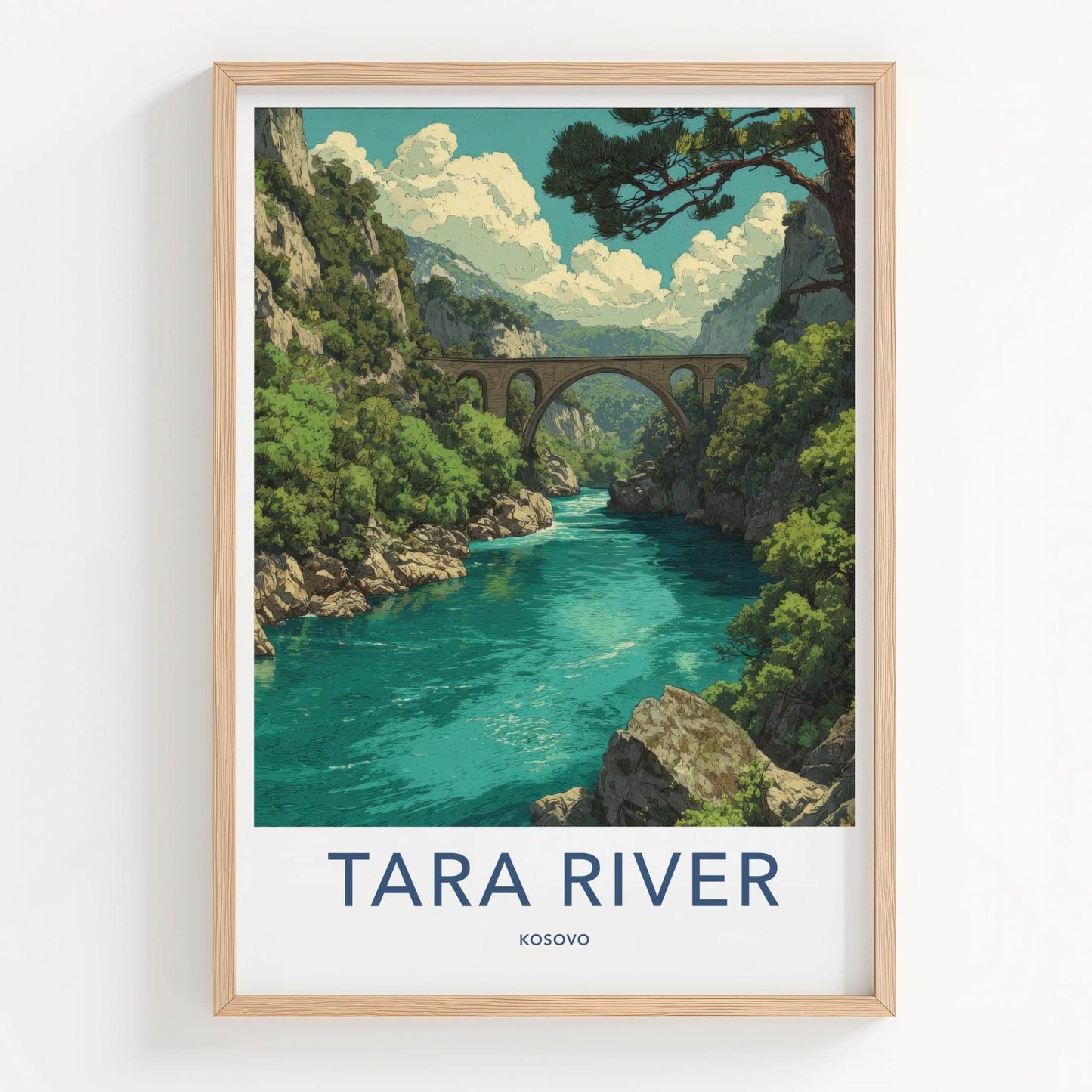 Tara River Poster - Kosovo Travel Art - Arched Bridge Canyon Home Decor
