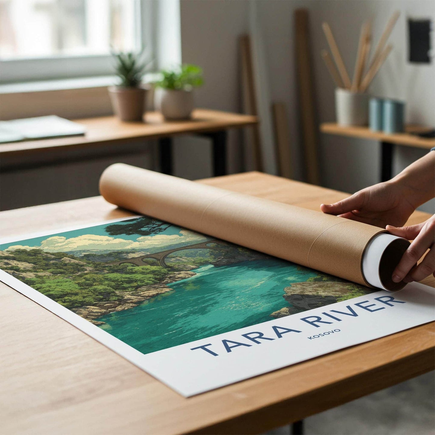 Tara River Poster - Kosovo Travel Art - Arched Bridge Canyon Home Decor