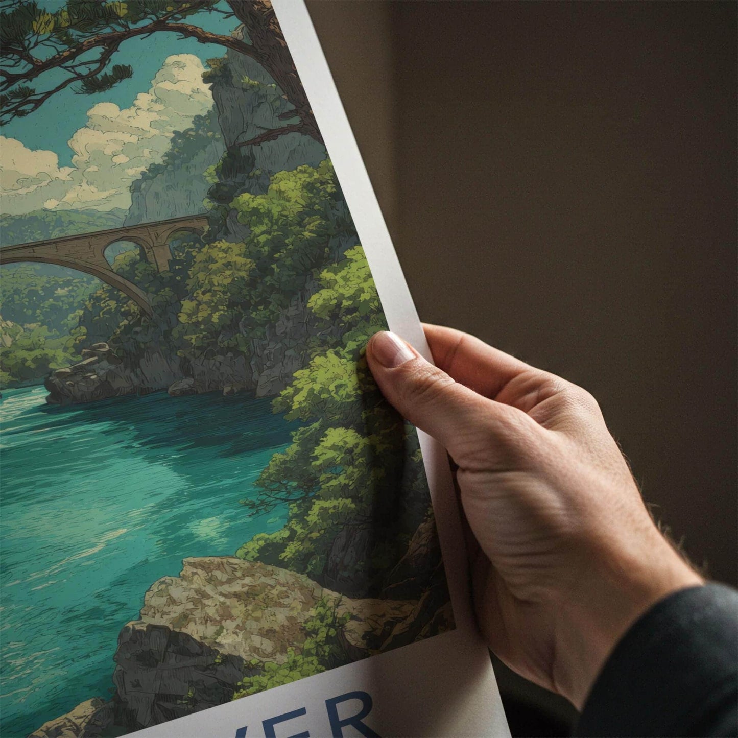 Tara River Poster - Kosovo Travel Art - Arched Bridge Canyon Home Decor