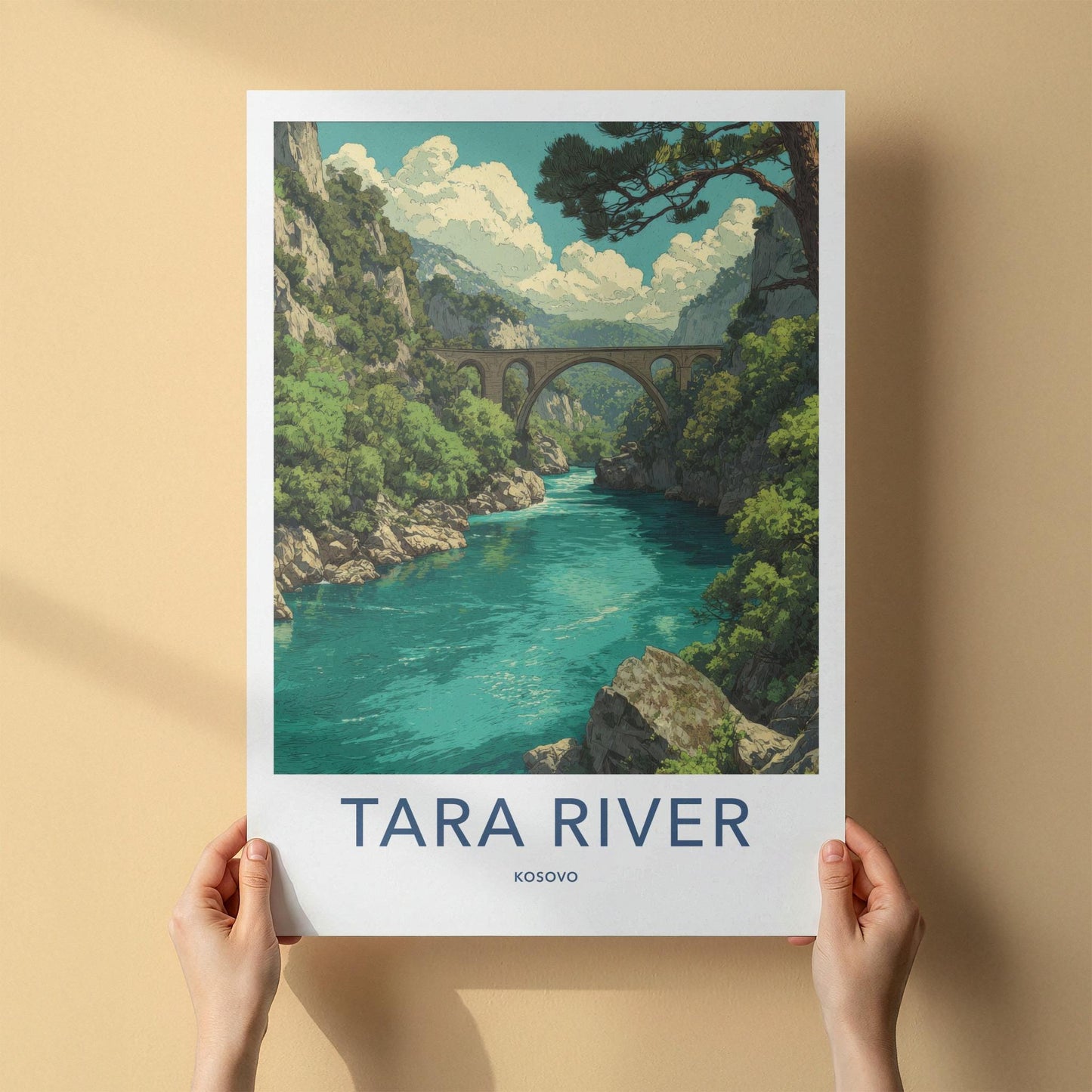 Tara River Poster - Kosovo Travel Art - Arched Bridge Canyon Home Decor