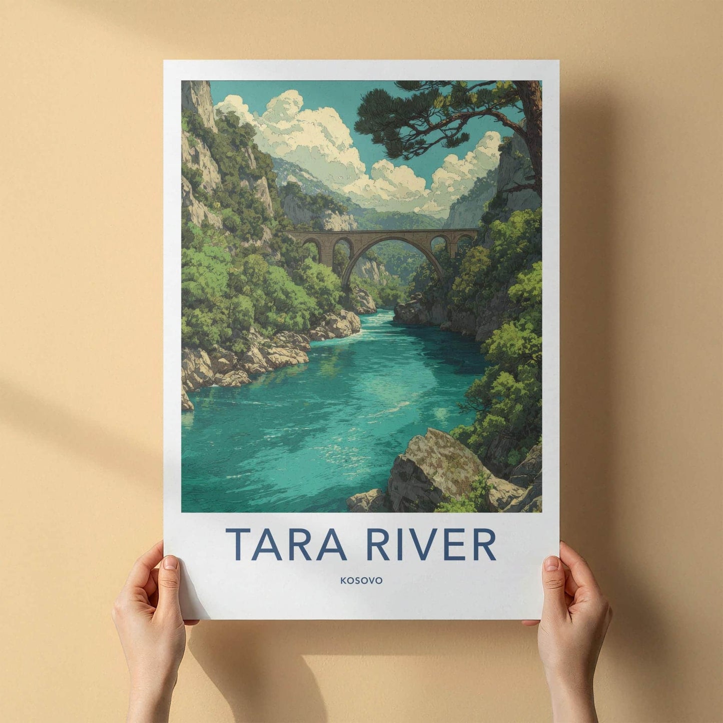 Tara River Poster - Kosovo Travel Art - Arched Bridge Canyon Home Decor