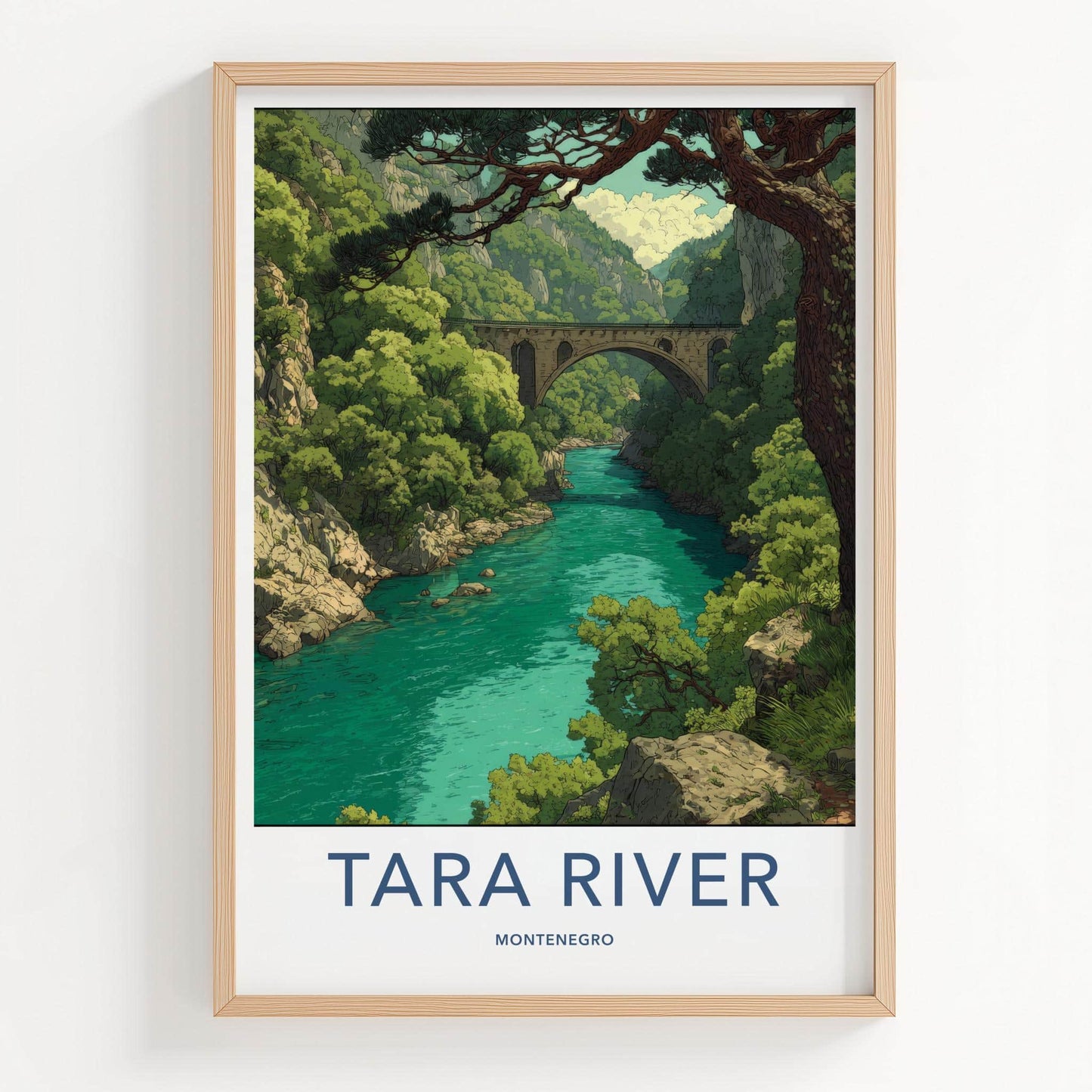 Tara River Poster - Montenegro Travel Art - Stone Arch Bridge Home Decor