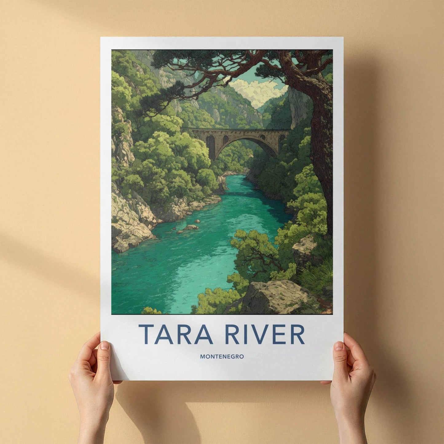 Tara River Poster - Montenegro Travel Art - Stone Arch Bridge Home Decor
