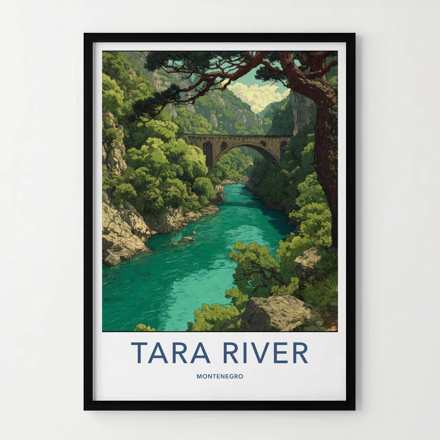 Tara River Poster - Montenegro Travel Art - Stone Arch Bridge Home Decor