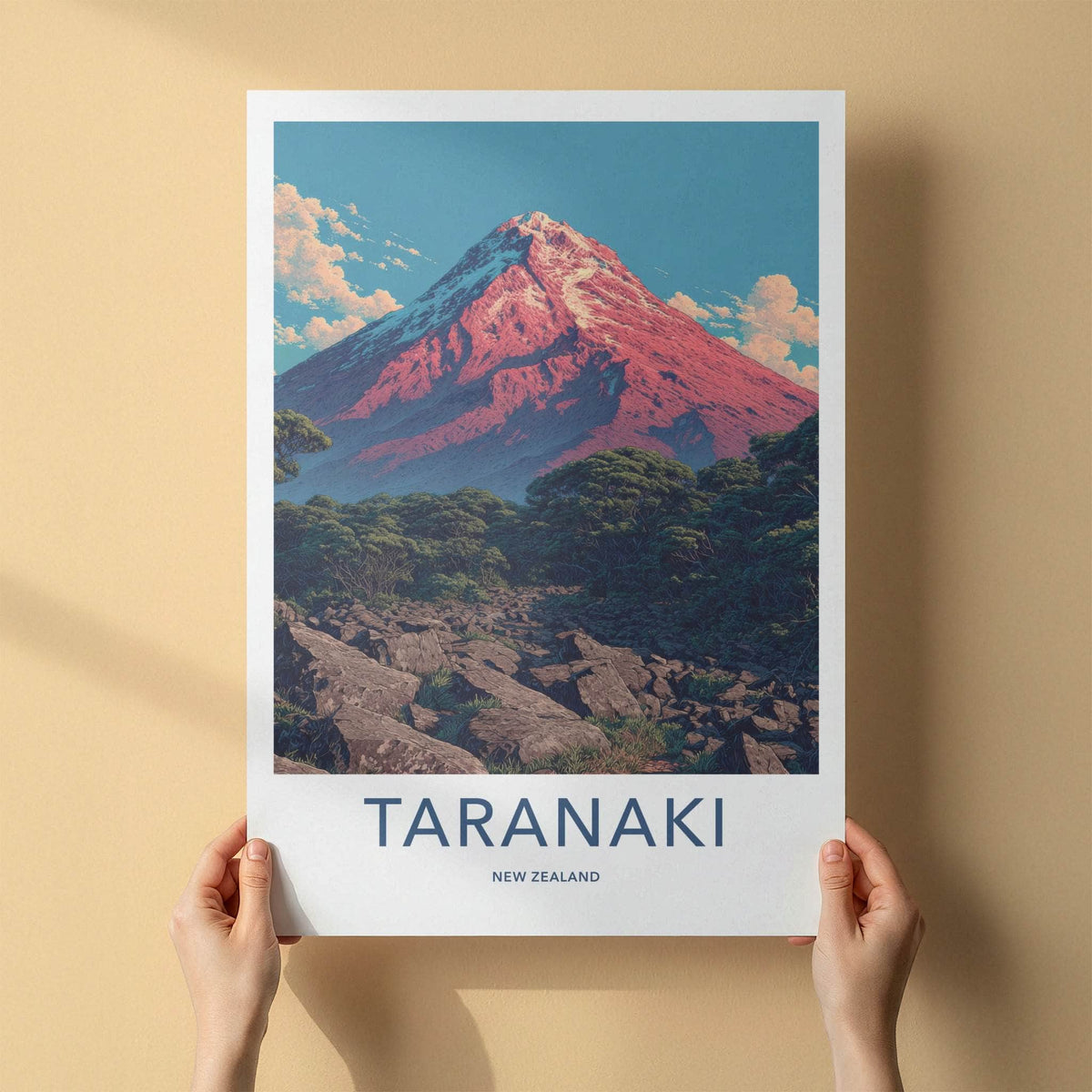 Taranaki Poster - New Zealand Orange Peak Mountain Home Art