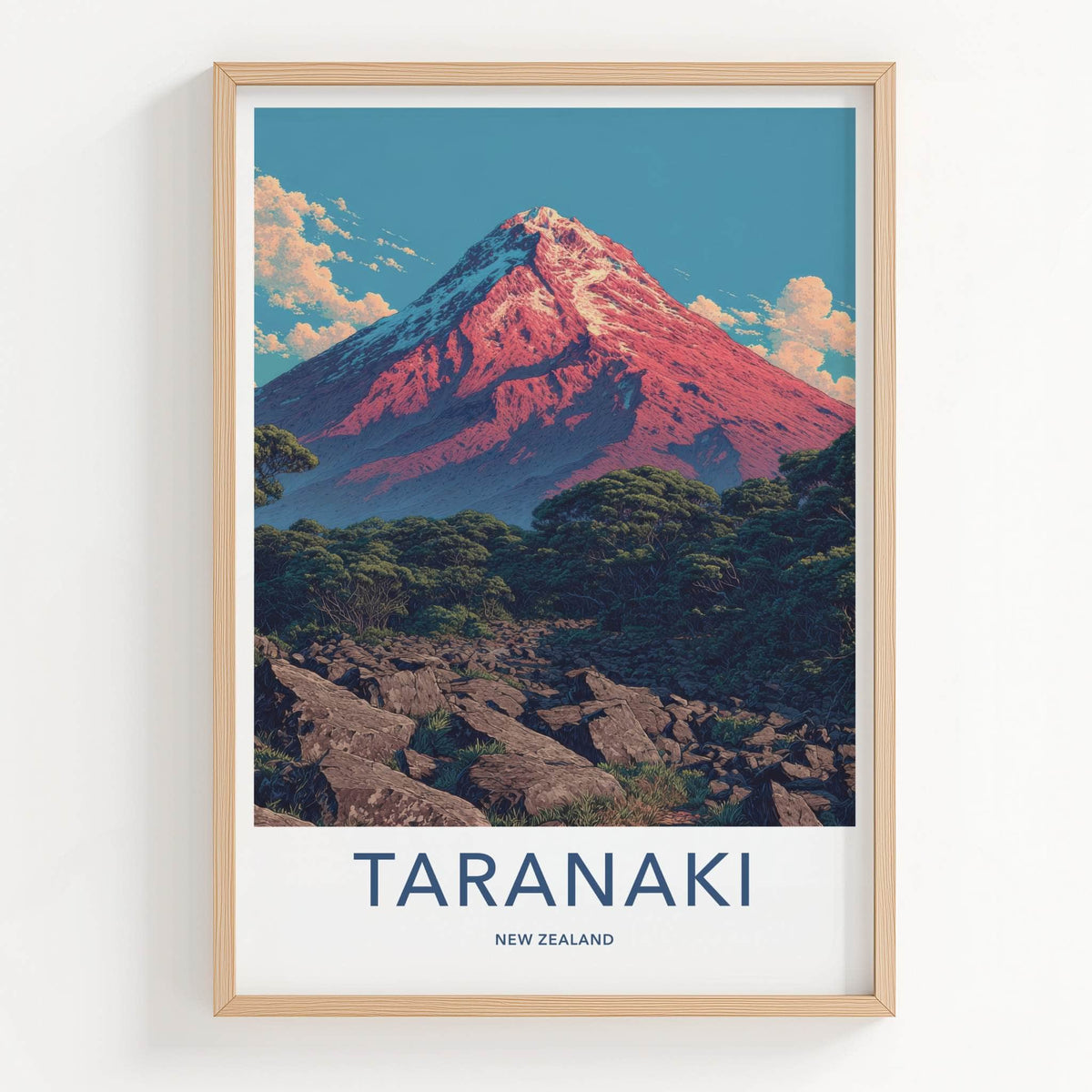 Taranaki Poster - New Zealand Orange Peak Mountain Home Art