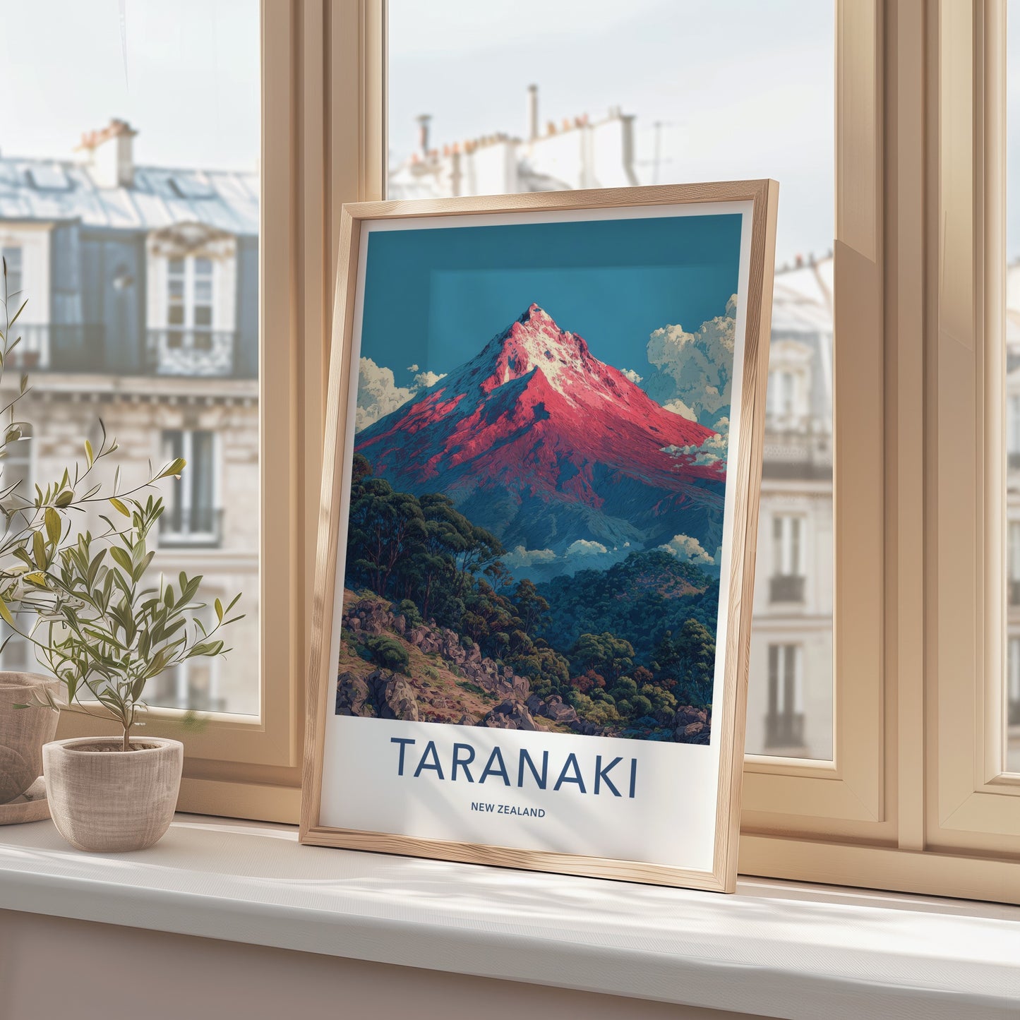 Taranaki Poster - New Zealand Travel Art - Red Peak Summit Gallery Art