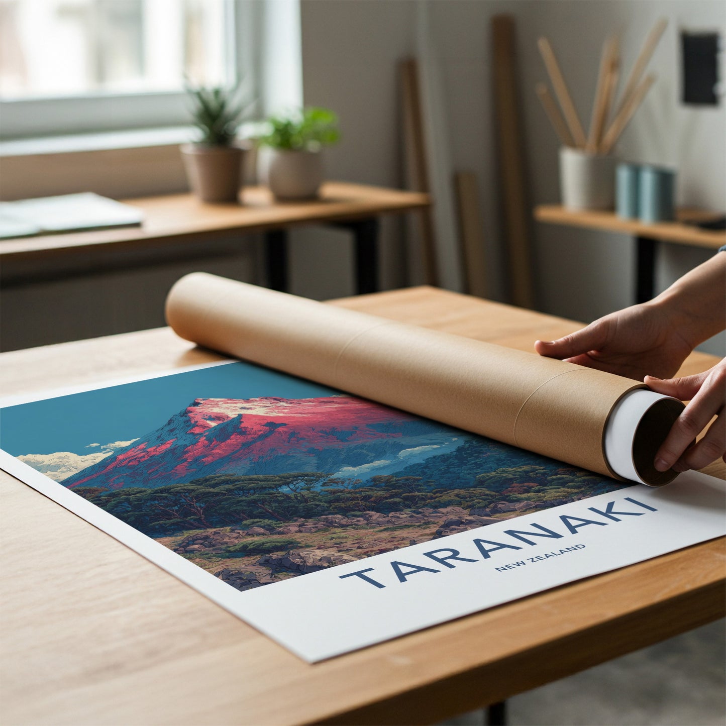 Taranaki Poster - New Zealand Travel Art - Red Peak Summit Gallery Art