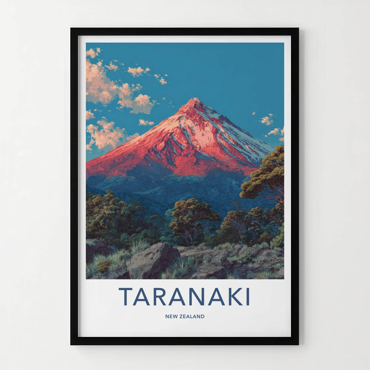Taranaki Poster New Zealand Travel Print Mountainous Summit Home Art