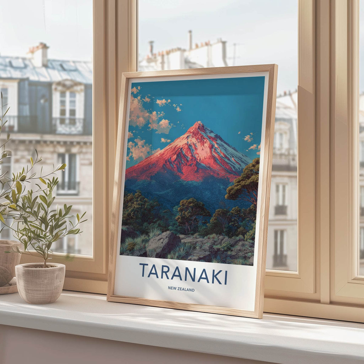 Taranaki Poster New Zealand Travel Print Mountainous Summit Home Art