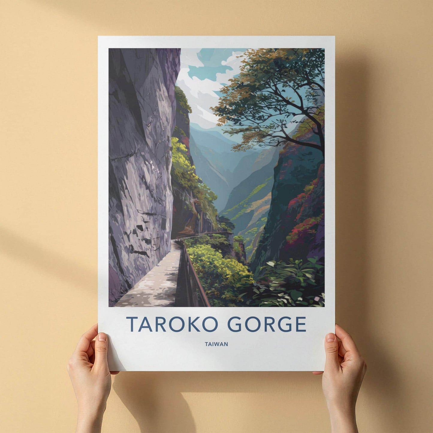 Taroko Gorge Poster - Taiwan Travel Art - Deep Valley Path Wall Decor