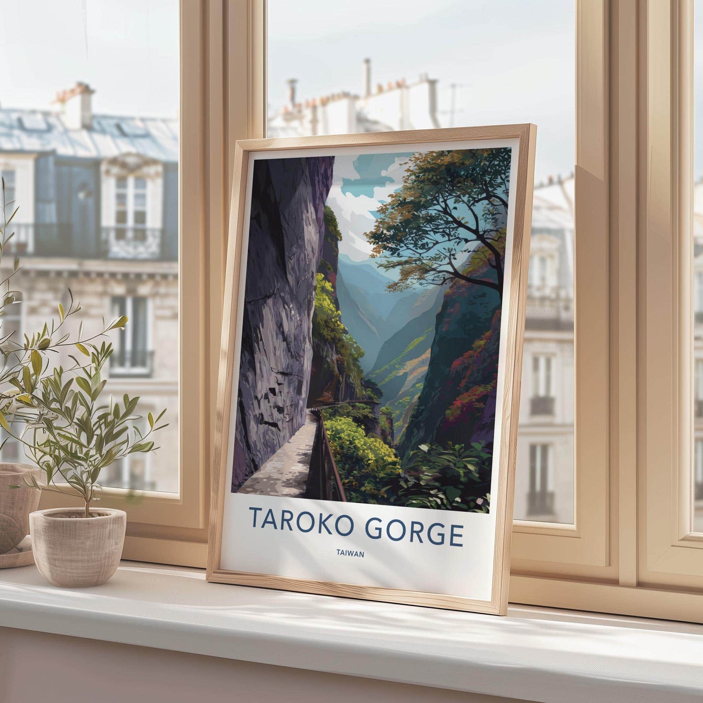 Taroko Gorge Poster - Taiwan Travel Art - Deep Valley Path Wall Decor