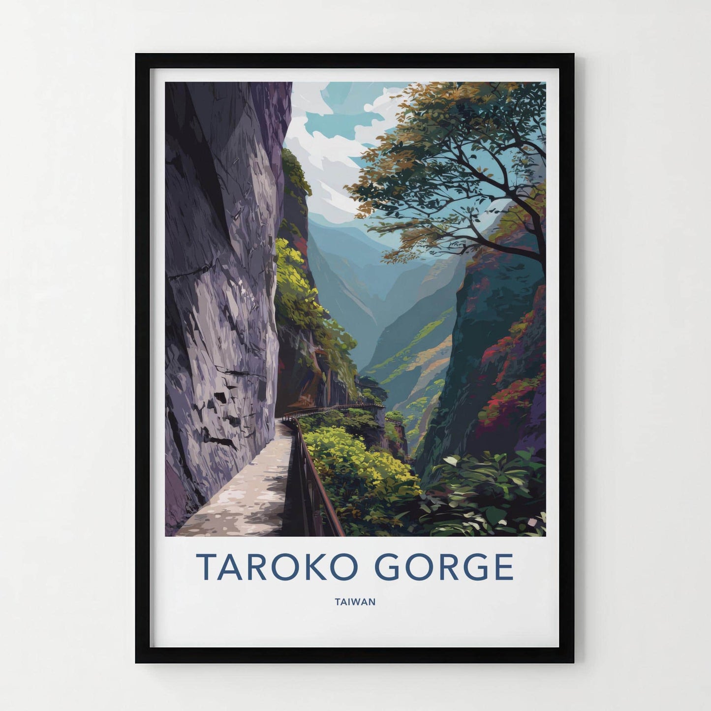 Taroko Gorge Poster - Taiwan Travel Art - Deep Valley Path Wall Decor