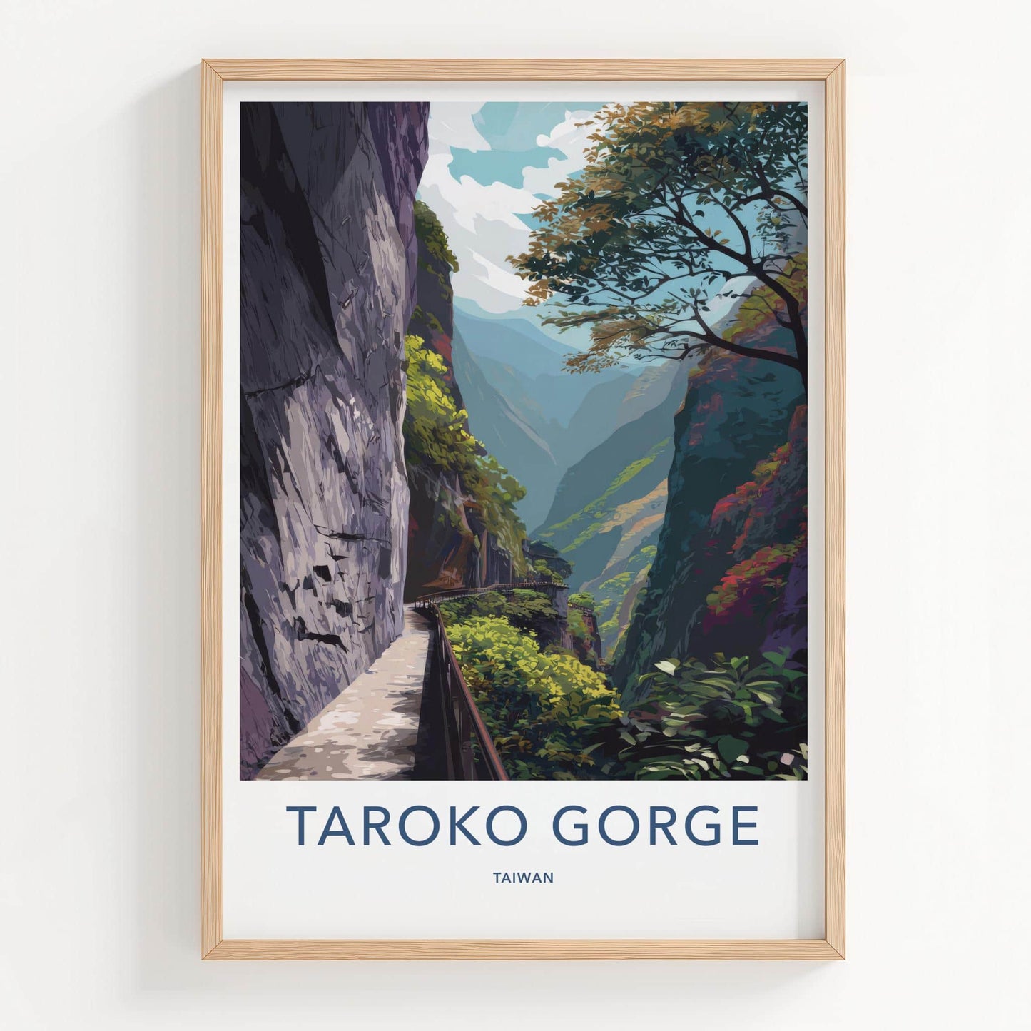 Taroko Gorge Poster - Taiwan Travel Art - Deep Valley Path Wall Decor