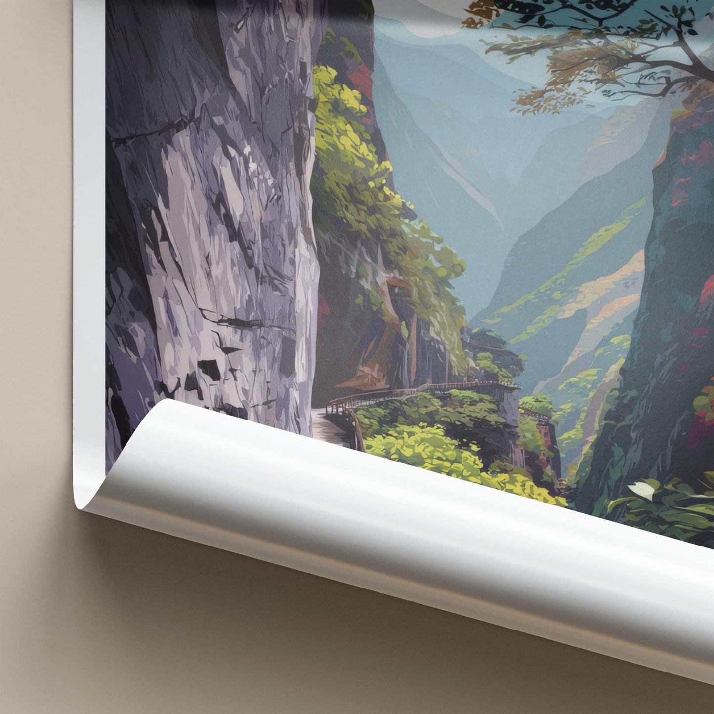 Taroko Gorge Poster - Taiwan Travel Art - Deep Valley Path Wall Decor