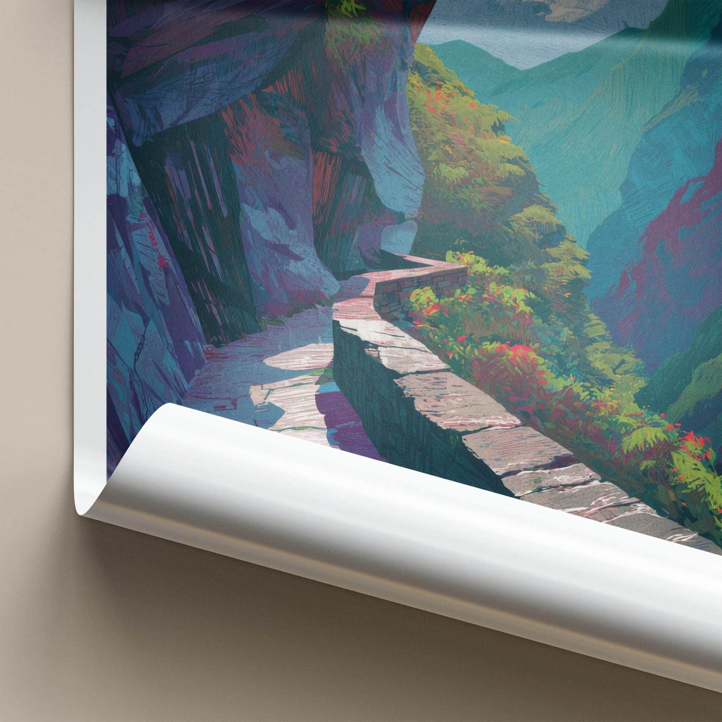 Taroko Gorge Poster - Taiwan Travel Art - Winding Canyon Path Home Decor