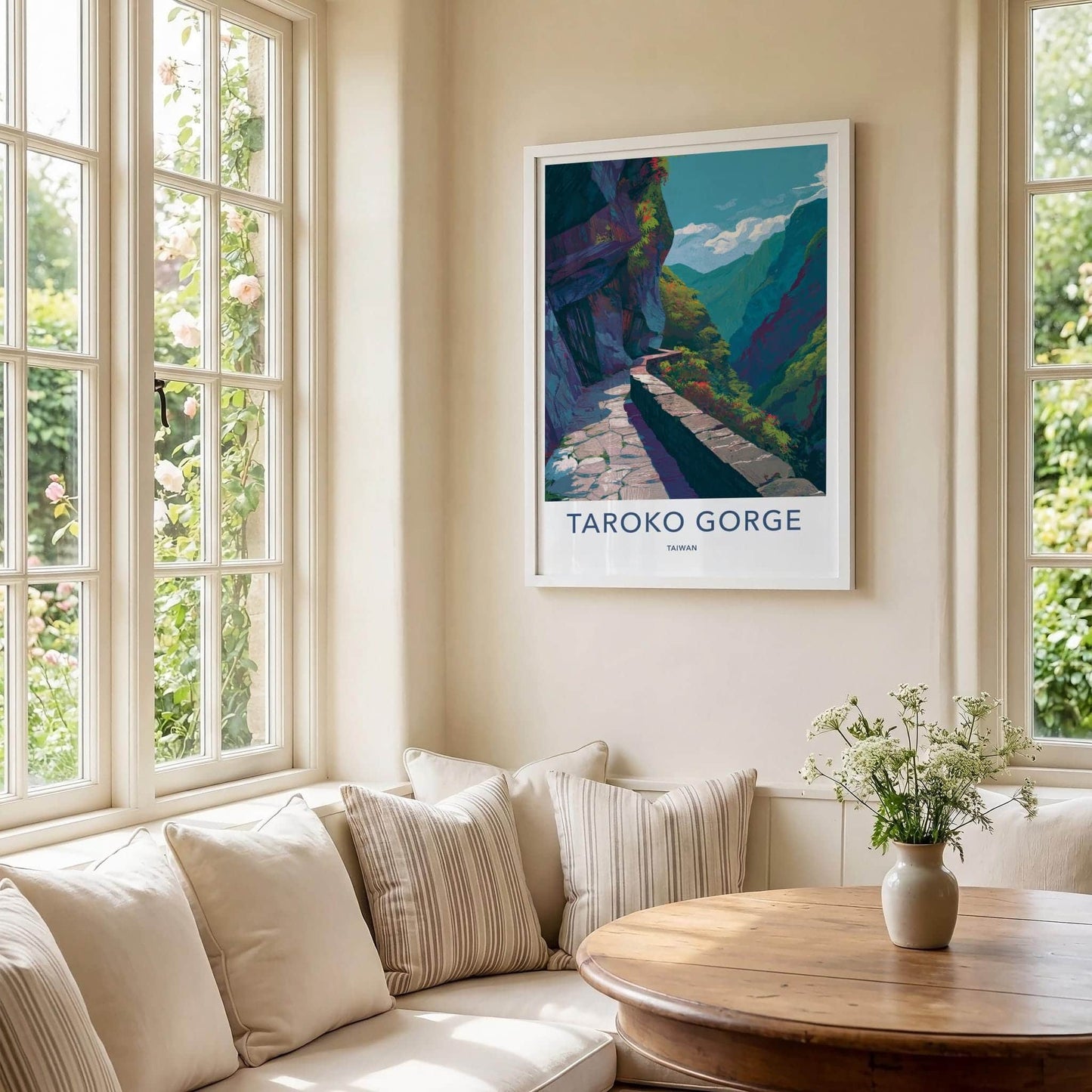 Taroko Gorge Poster - Taiwan Travel Art - Winding Canyon Path Home Decor