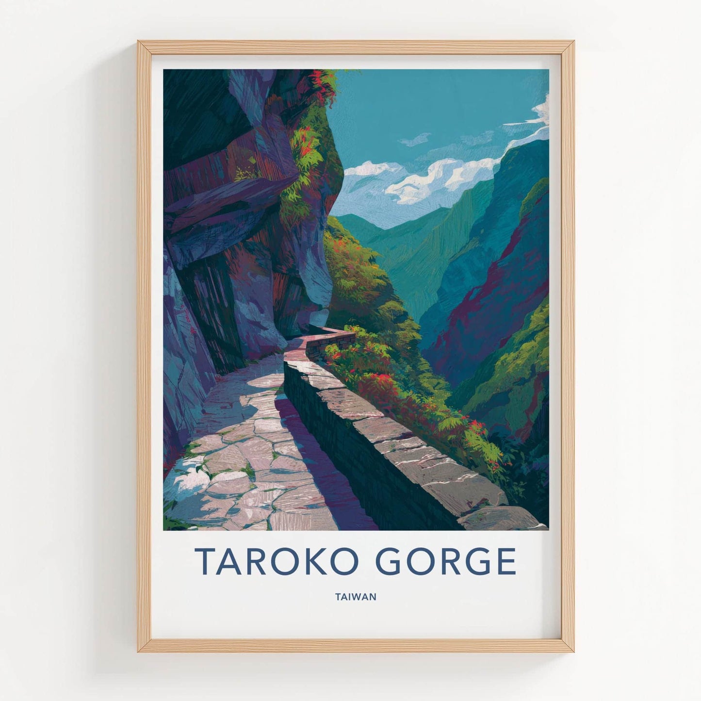 Taroko Gorge Poster - Taiwan Travel Art - Winding Canyon Path Home Decor