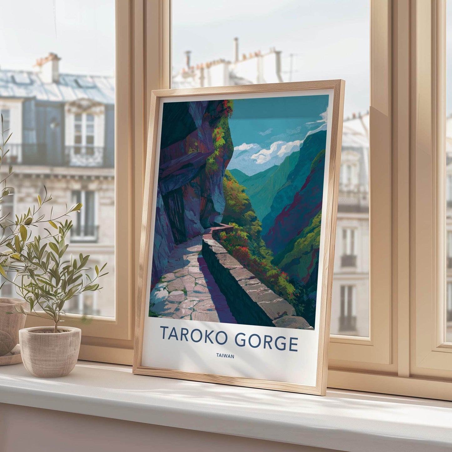 Taroko Gorge Poster - Taiwan Travel Art - Winding Canyon Path Home Decor