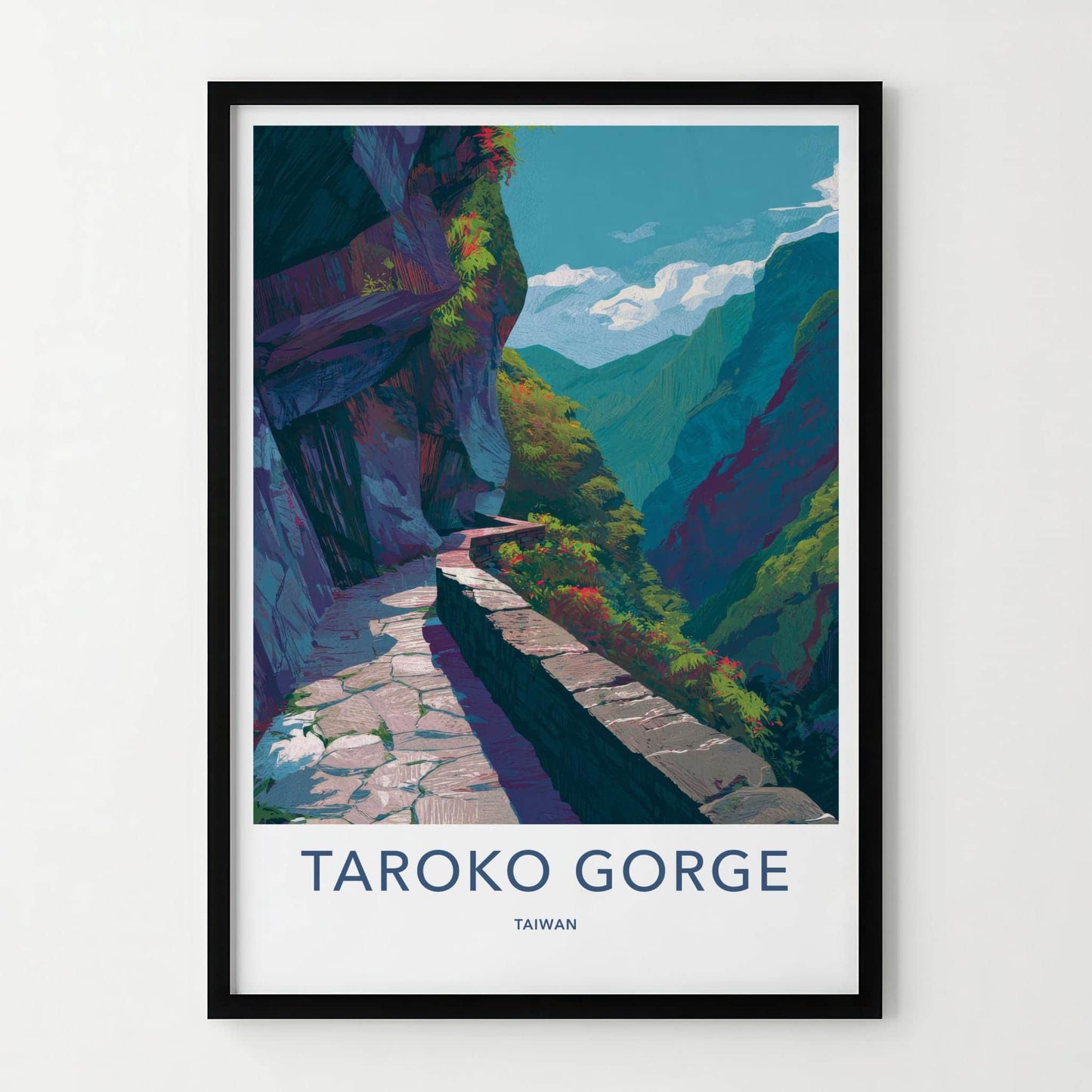 Taroko Gorge Poster - Taiwan Travel Art - Winding Canyon Path Home Decor