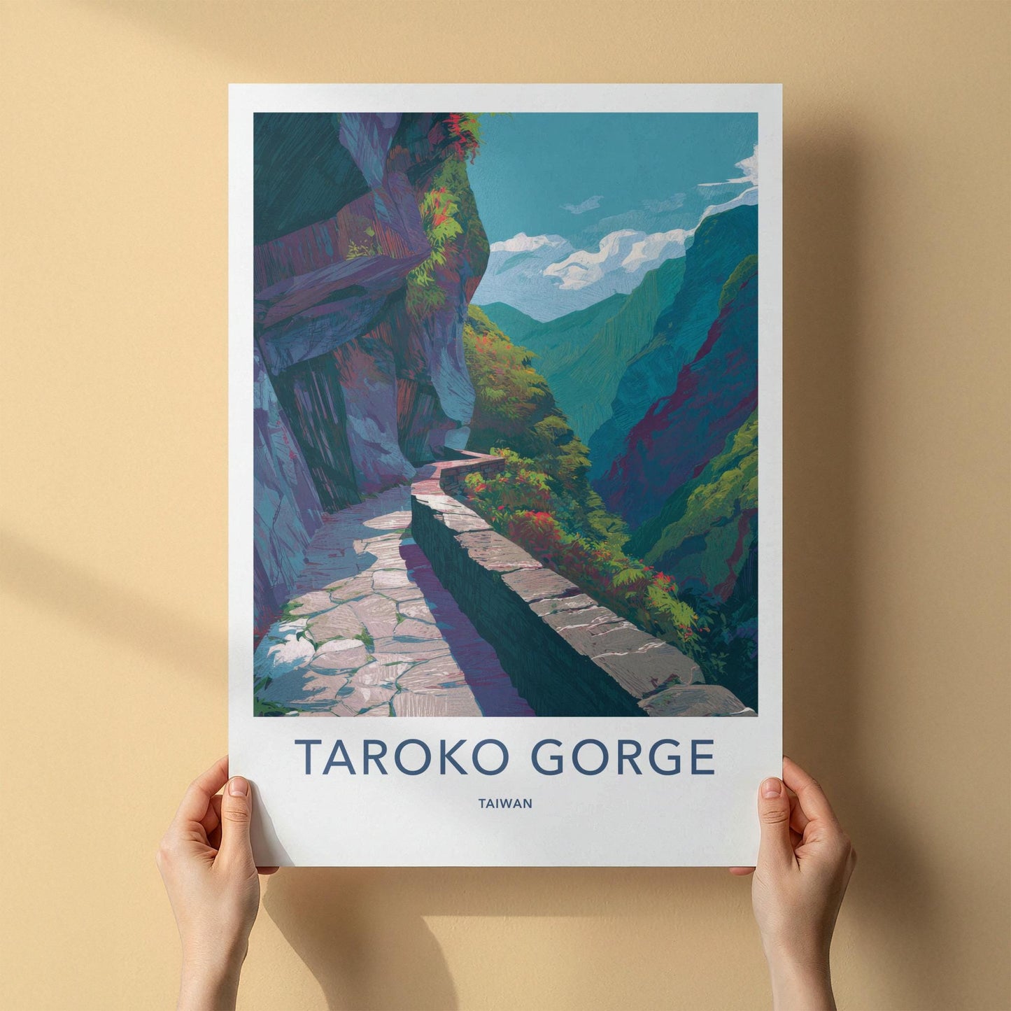 Taroko Gorge Poster - Taiwan Travel Art - Winding Canyon Path Home Decor