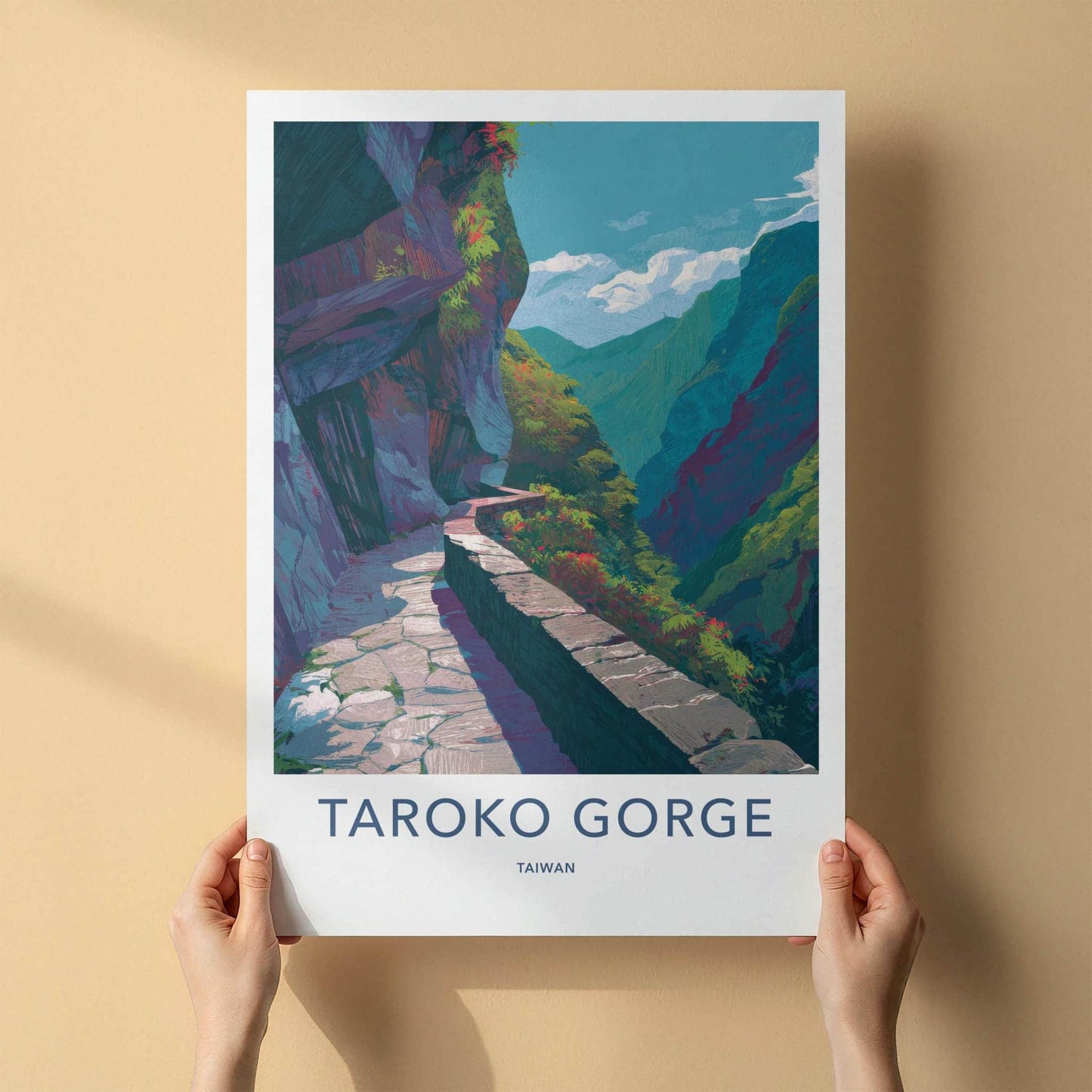 Taroko Gorge Poster - Taiwan Travel Art - Winding Canyon Path Home Decor