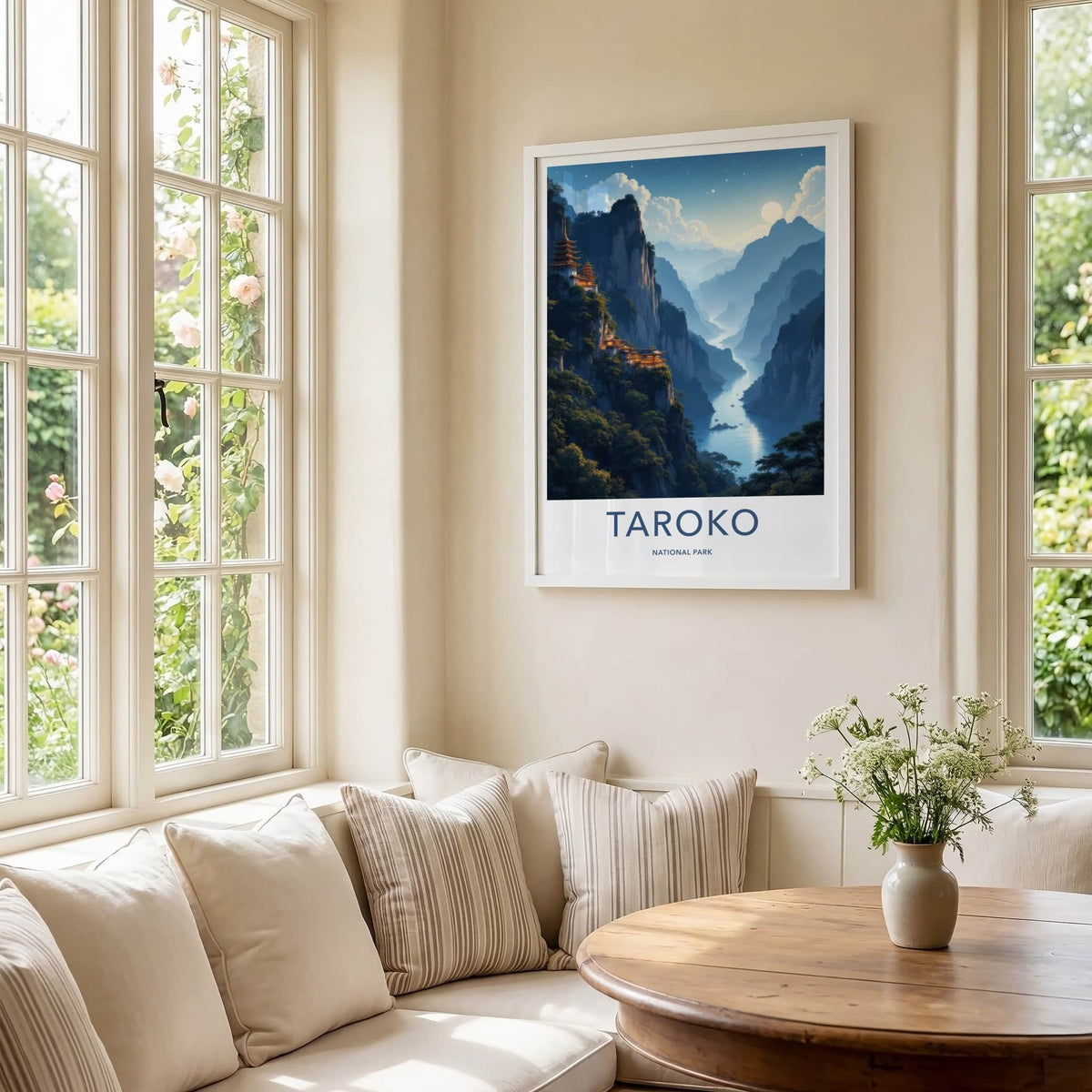 Taroko National Park Poster - Taiwan Travel Art - Moonlit Canyon Pagodas Home Decor