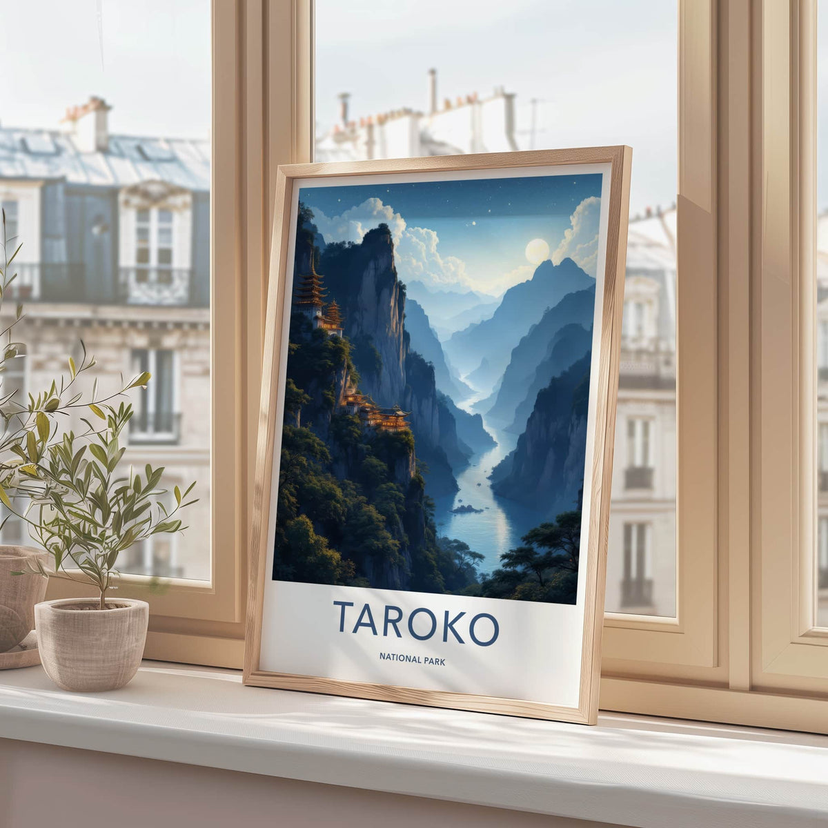 Taroko National Park Poster - Taiwan Travel Art - Moonlit Canyon Pagodas Home Decor