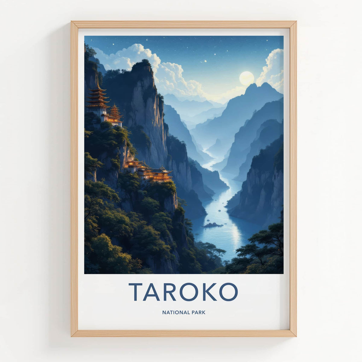 Taroko National Park Poster - Taiwan Travel Art - Moonlit Canyon Pagodas Home Decor