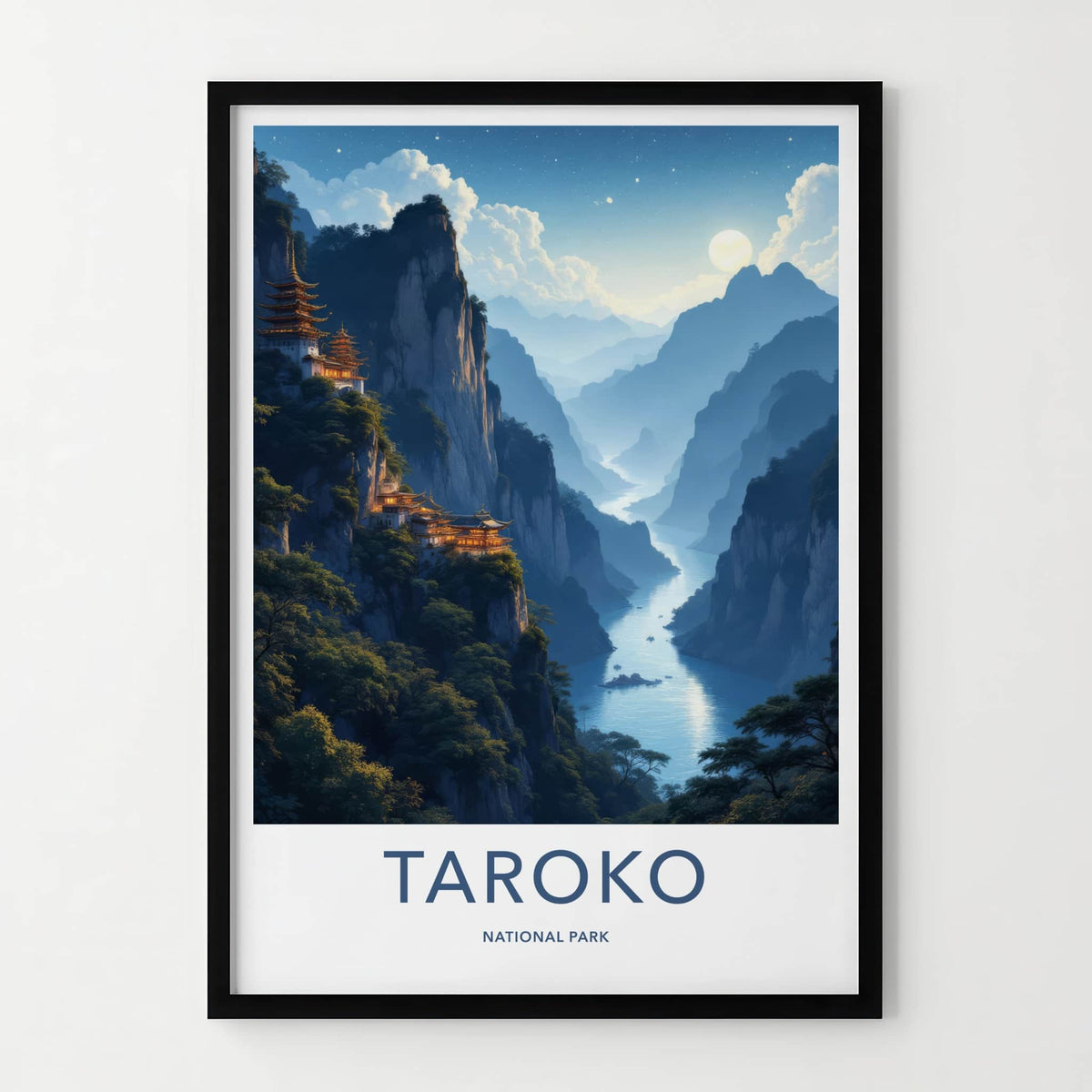 Taroko National Park Poster - Taiwan Travel Art - Moonlit Canyon Pagodas Home Decor
