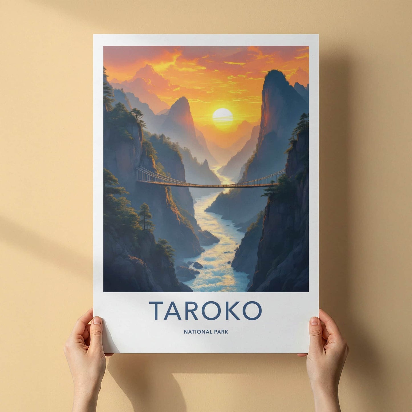 Taroko National Park Poster - Taiwan Travel Print - Canyon River Bridge Wall Decor