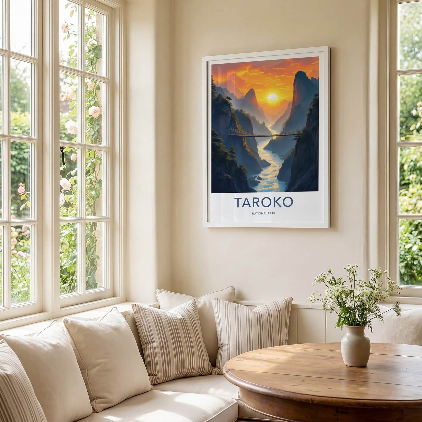 Taroko National Park Poster - Taiwan Travel Print - Canyon River Bridge Wall Decor