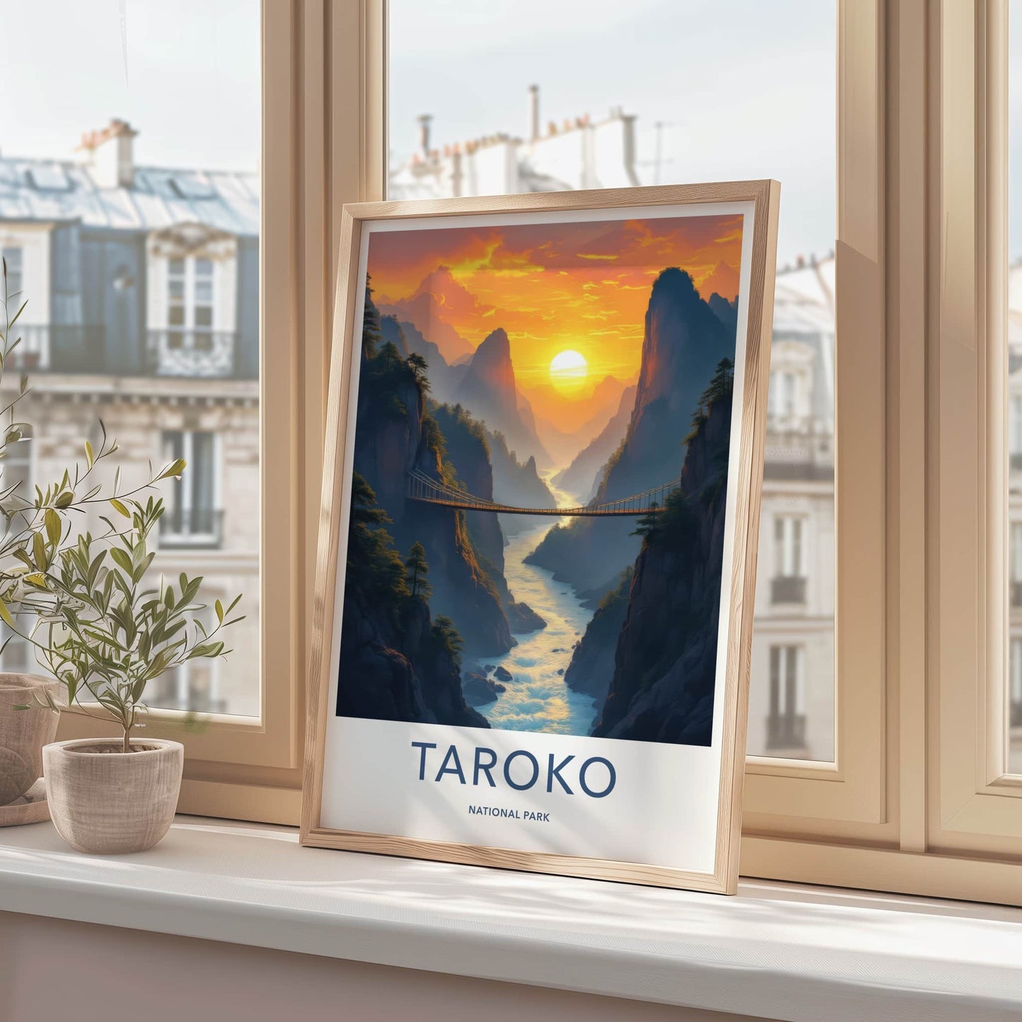 Taroko National Park Poster - Taiwan Travel Print - Canyon River Bridge Wall Decor