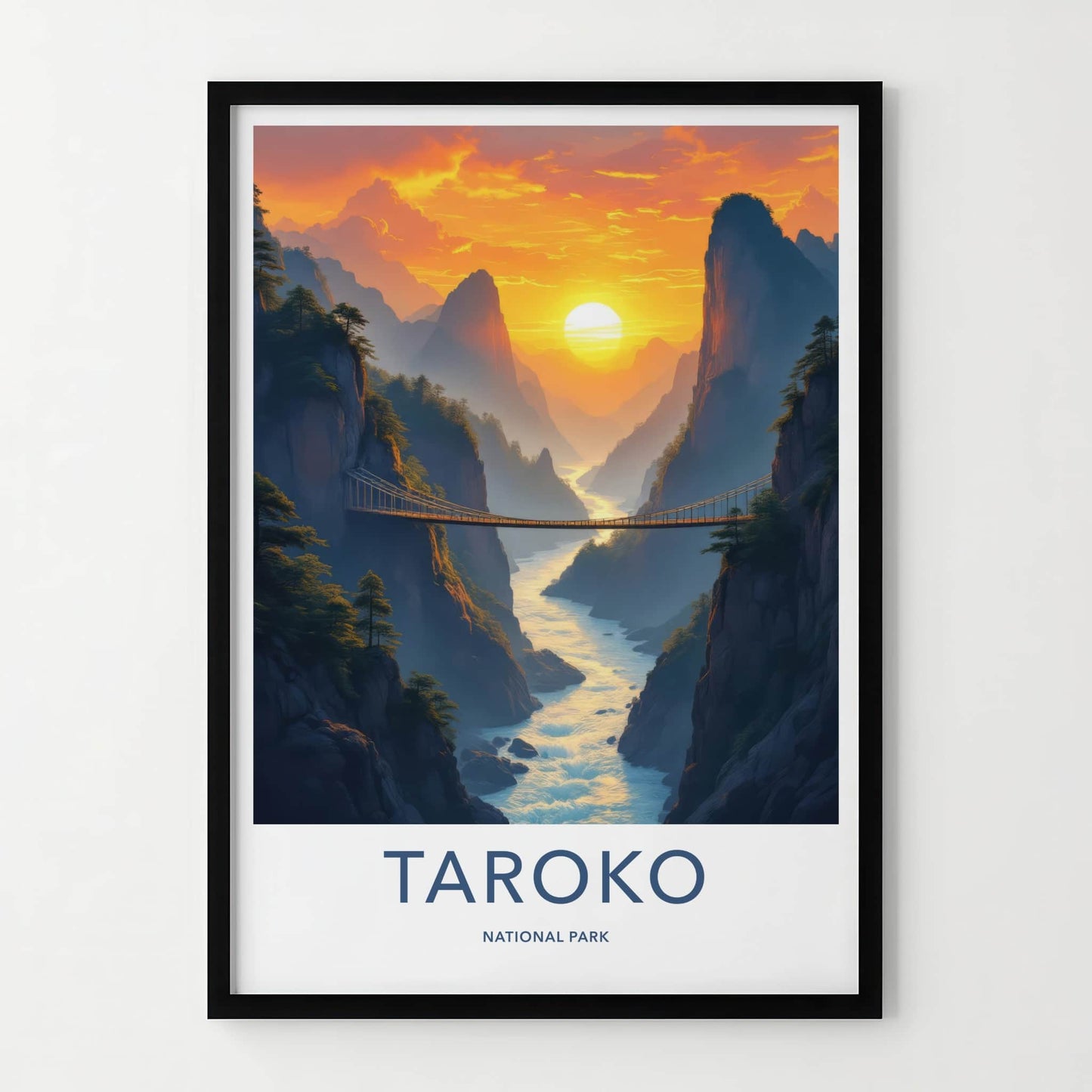 Taroko National Park Poster - Taiwan Travel Print - Canyon River Bridge Wall Decor