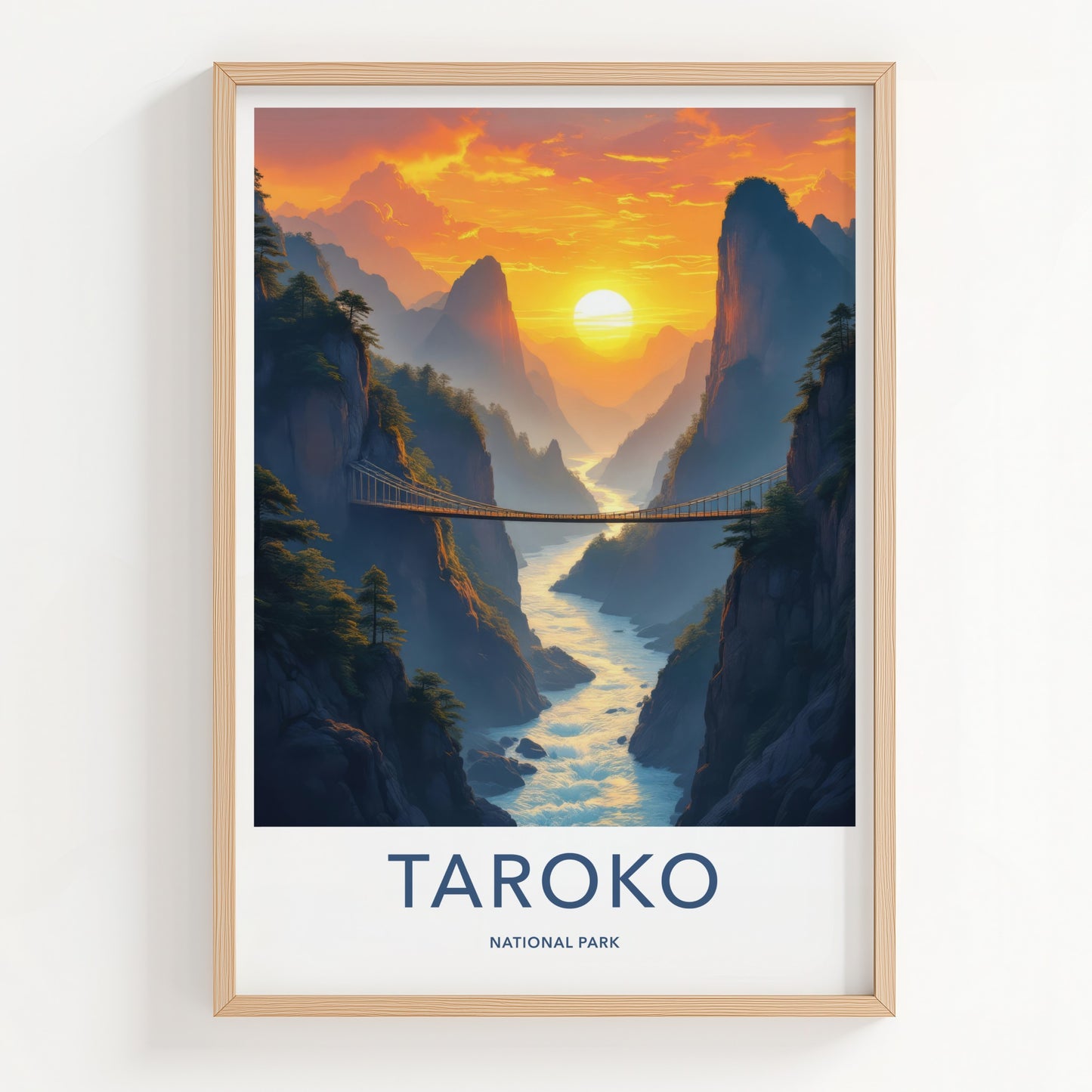 Taroko National Park Poster - Taiwan Travel Print - Canyon River Bridge Wall Decor