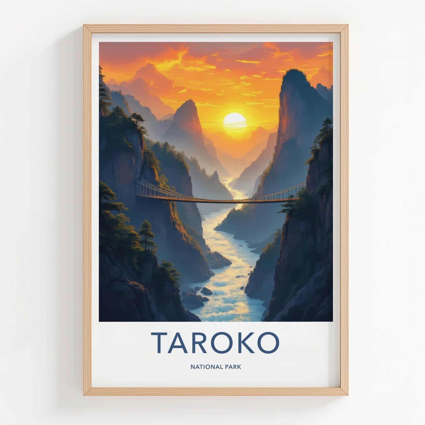 Taroko National Park Poster - Taiwan Travel Print - Canyon River Bridge Wall Decor