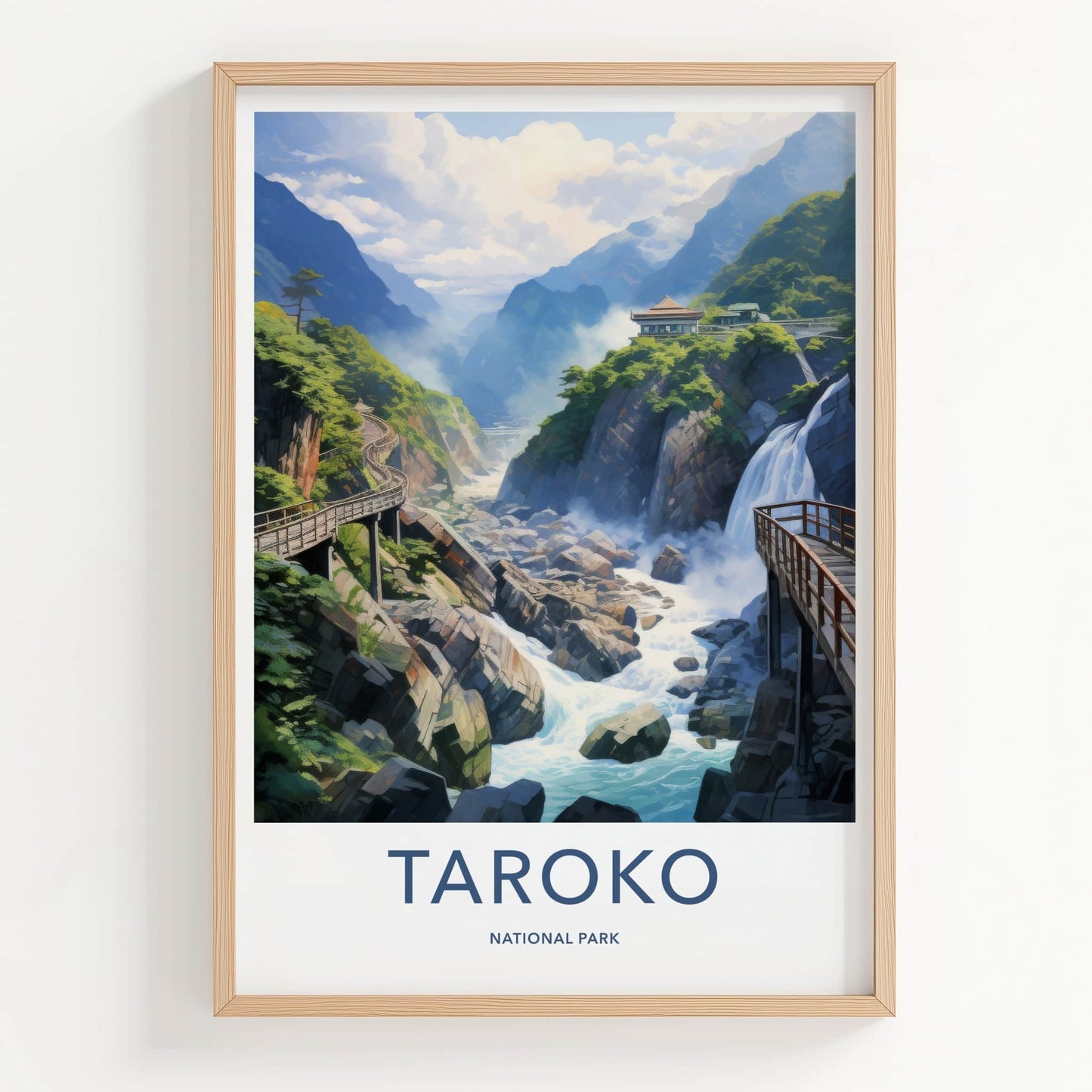 Taroko National Park Poster - Taiwan Wall Art - Mountain River Temple Home Decor