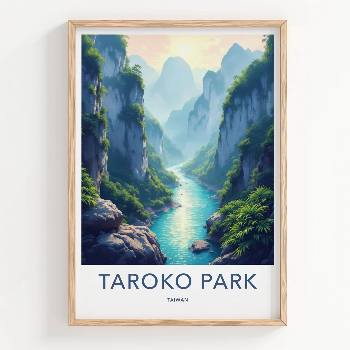 Taroko Park Poster - Taiwan Art Print - Mountain River Gorge Home Decor
