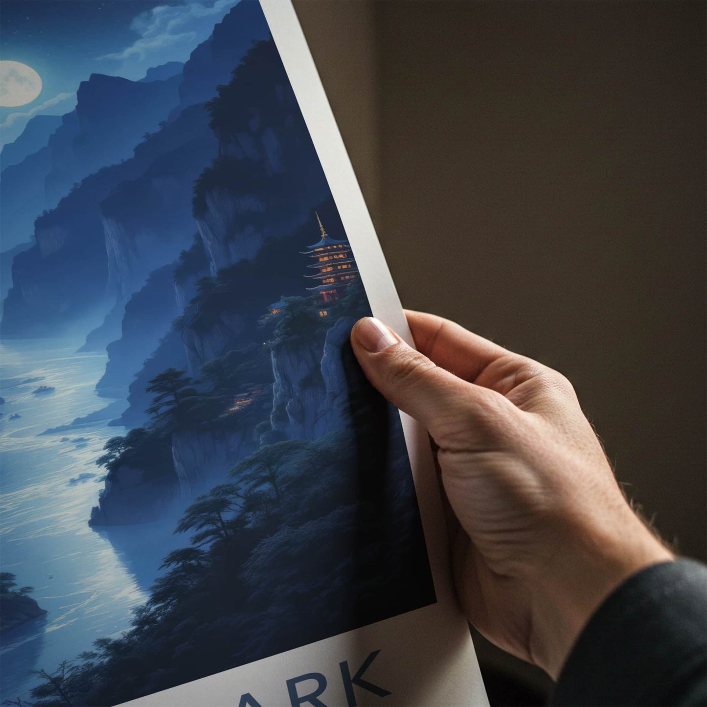 Taroko Park Poster - Taiwan Travel Art - Moonlit River Temples Wall Decor