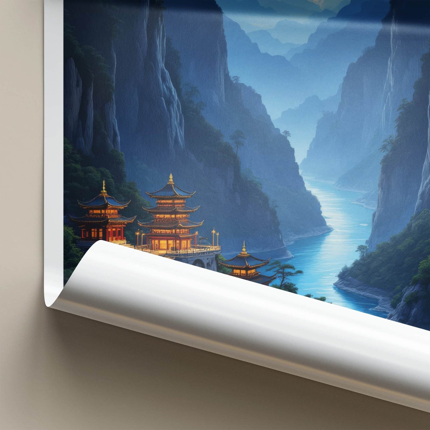 Taroko Park Poster - Taiwan Travel Art - Moonlit Temples River Home Decor
