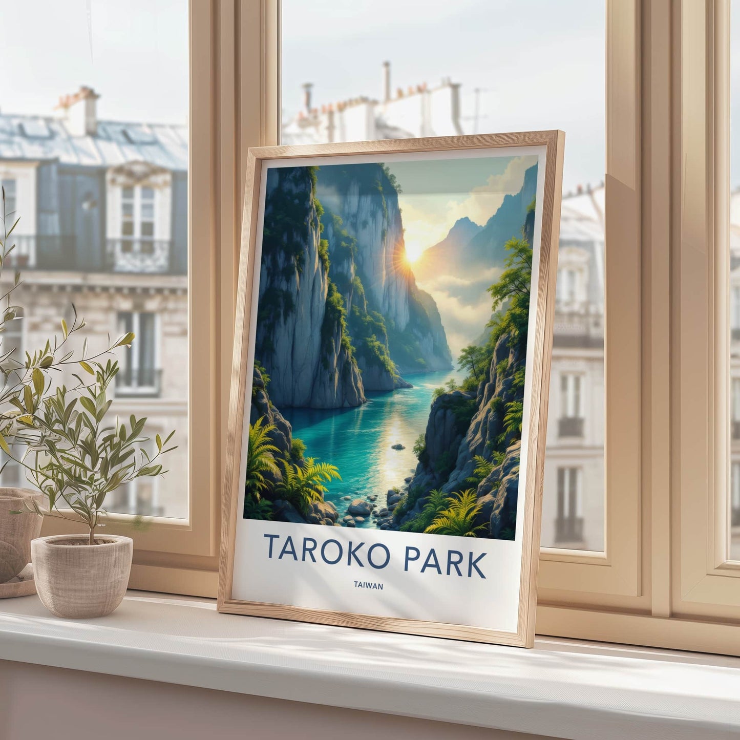 Taroko Park Poster - Taiwan Travel Print - Sunlit River Canyon Home Decor