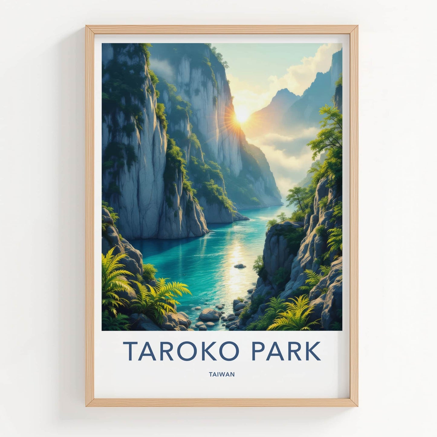 Taroko Park Poster - Taiwan Travel Print - Sunlit River Canyon Home Decor