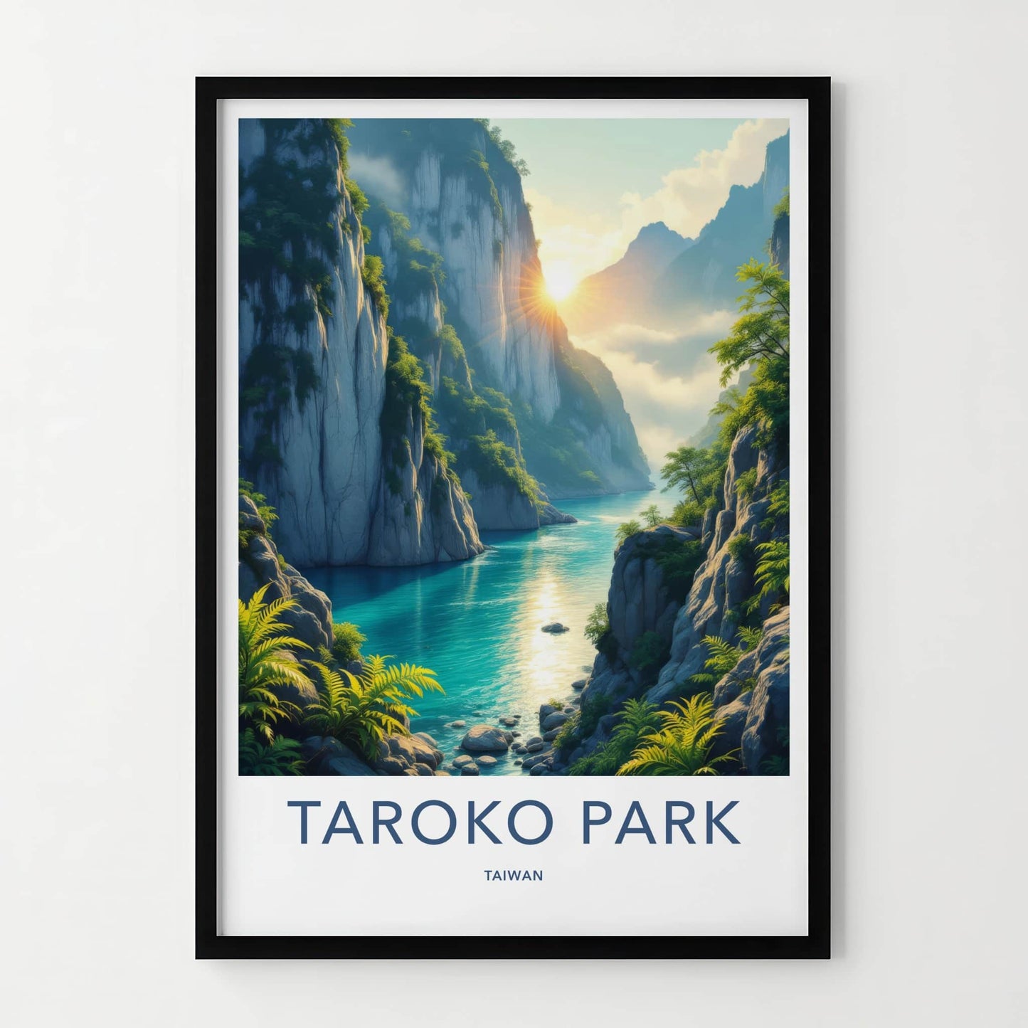 Taroko Park Poster - Taiwan Travel Print - Sunlit River Canyon Home Decor