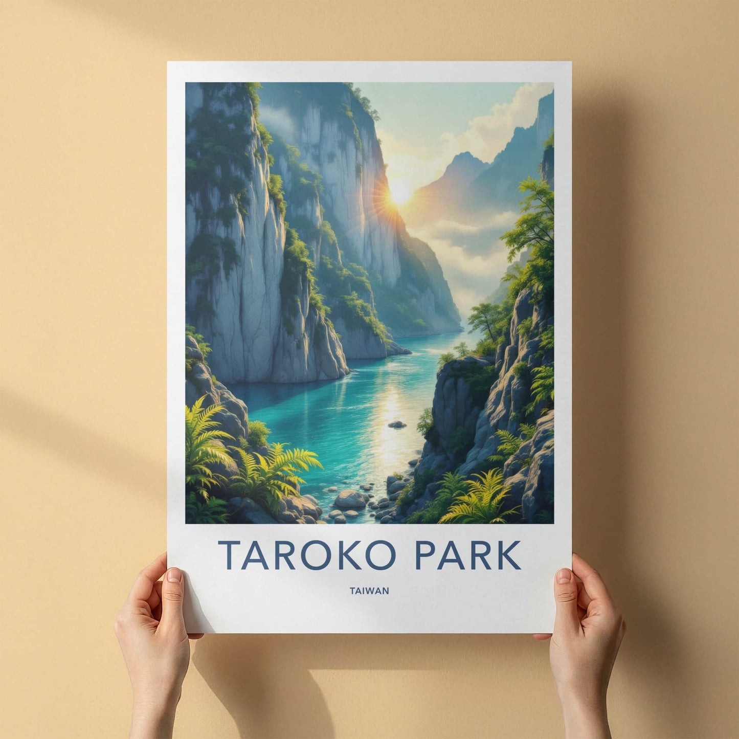 Taroko Park Poster - Taiwan Travel Print - Sunlit River Canyon Home Decor