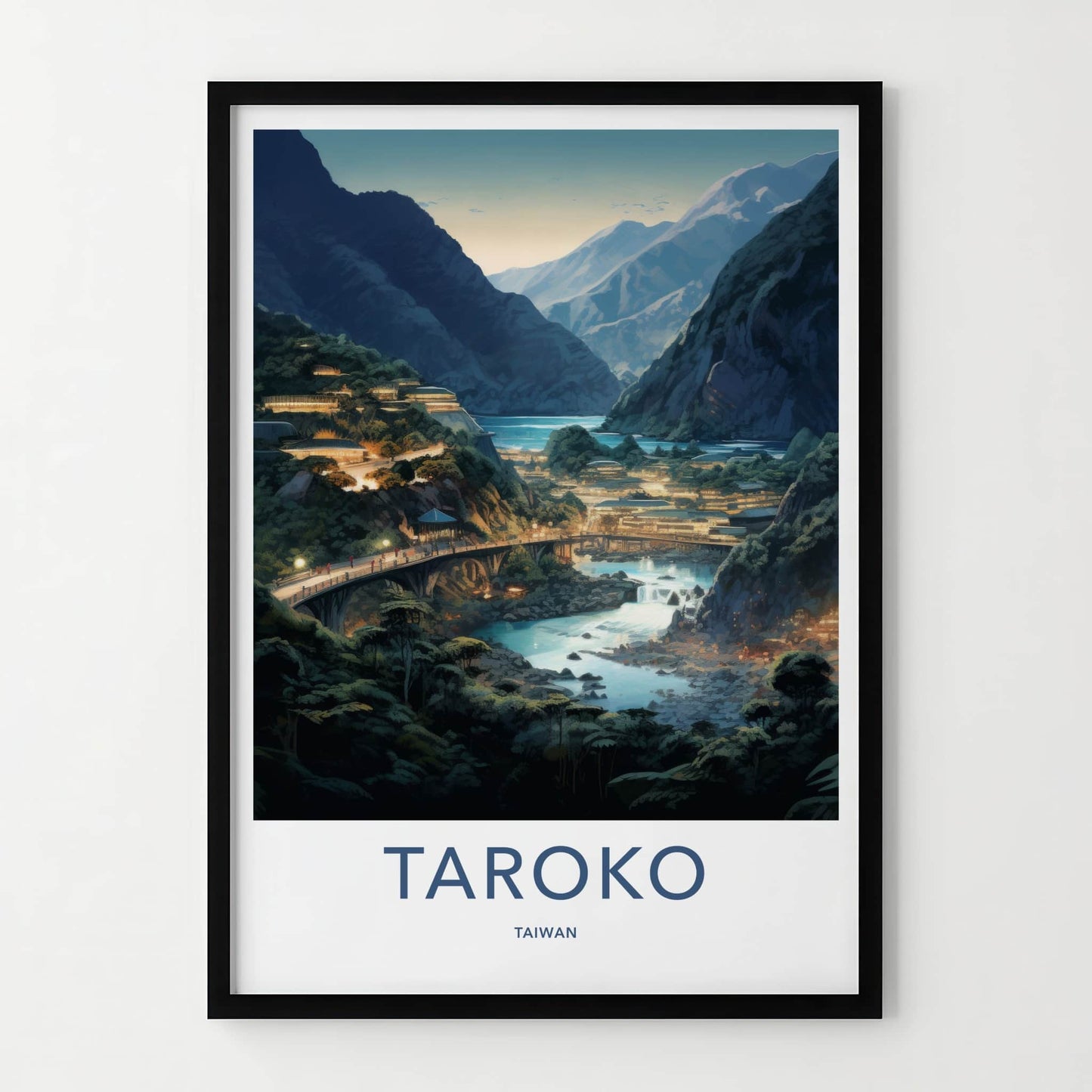 Taroko Poster - Taiwan Framed Print - Illuminated River Gorge Gallery Art