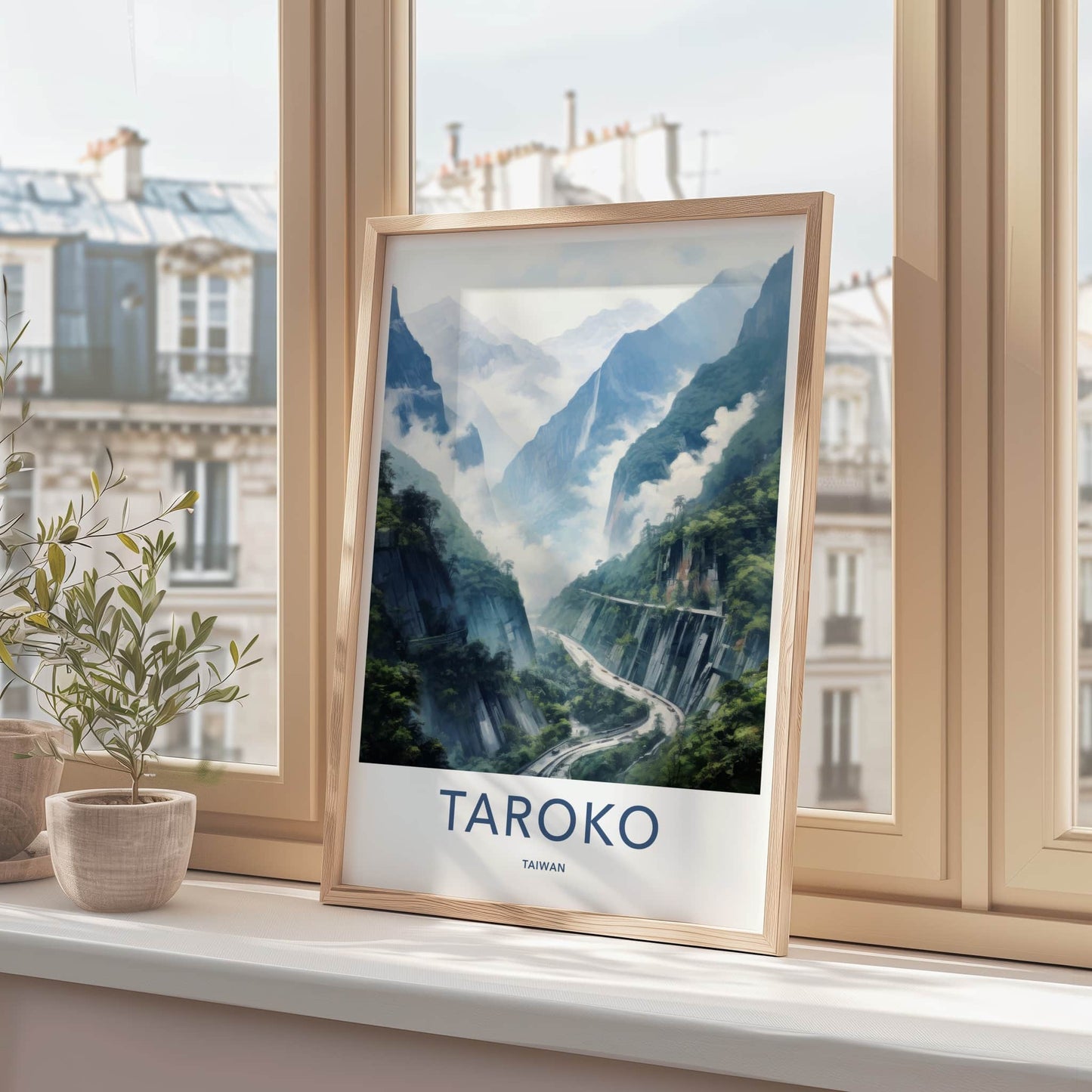 Taroko Poster - Taiwan Travel Art - Misty Mountain Gorge Home Decor