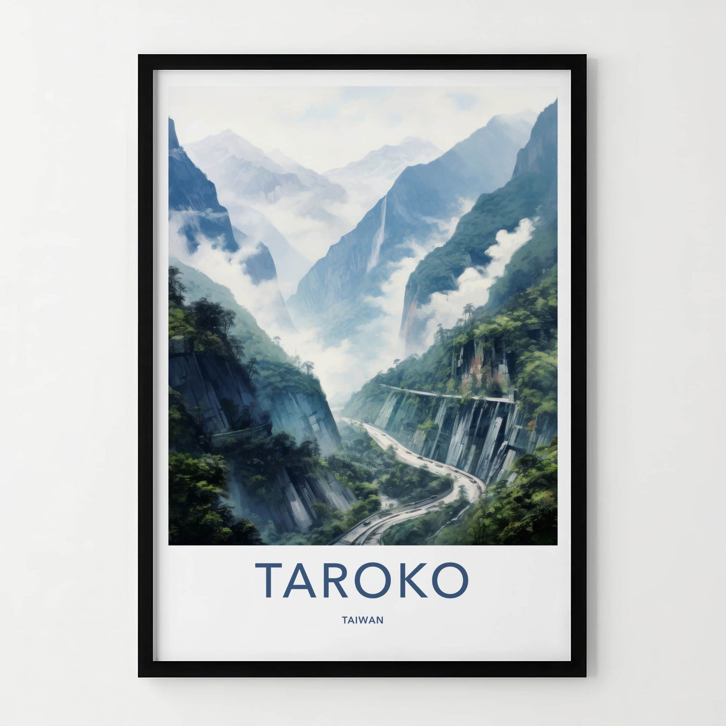 Taroko Poster - Taiwan Travel Art - Misty Mountain Gorge Home Decor